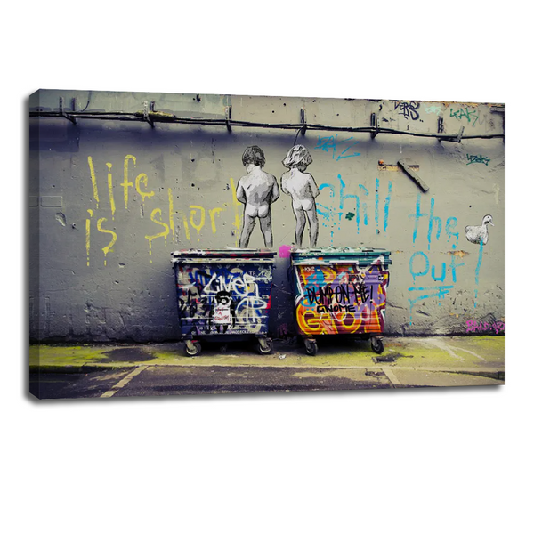 Coloured Rain Banksy Style Canvas Print - Modern Graffiti Wall Art