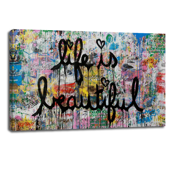 Banksy-Style "Life Is Beautiful" Graffiti Canvas Wall Art