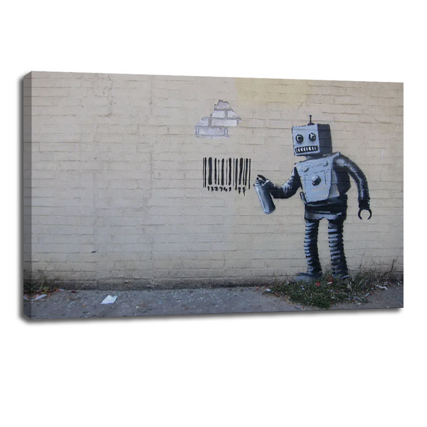 Banksy Barcode Robot Graffiti Canvas Art - Modern Street Wall Décor