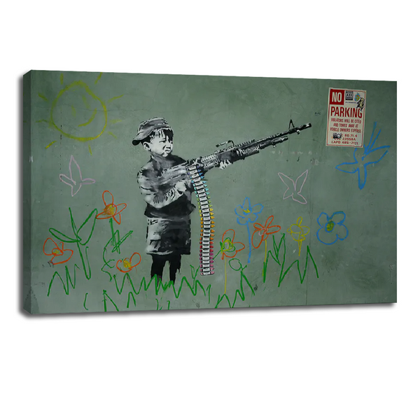 Banksy Crayon Child Soldier - Provocative Canvas Wall Art