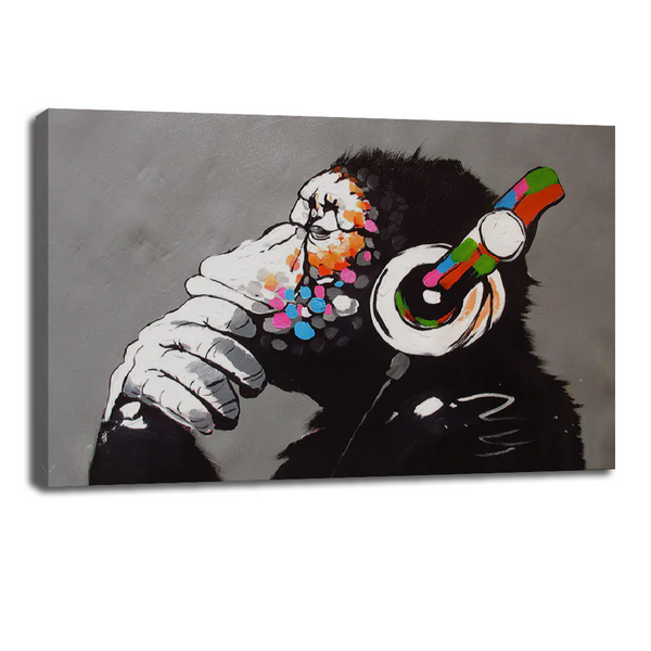 Banksy DJ Monkey Canvas - Headphones Chimp Graffiti Wall Art