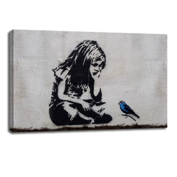 Banksy Girl with Bird - Minimalist Graffiti Canvas Art