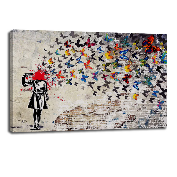 Butterfly Explosion Canvas Art - Vibrant Street Graffiti Wall Décor