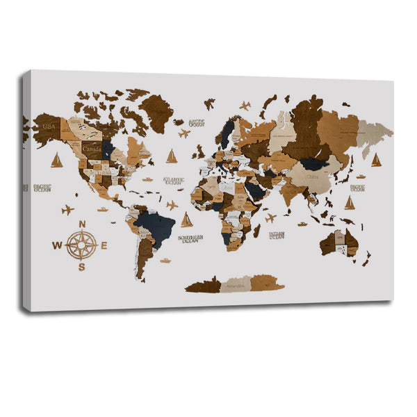 Coffee-Tone Wooden World Map - Elegant Wall Art for Travelers