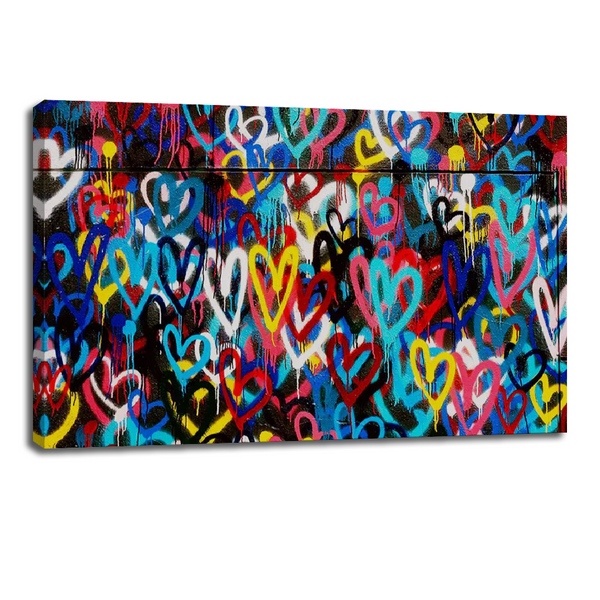 Colorful Heart Graffiti Wall Art - Vibrant Canvas Print