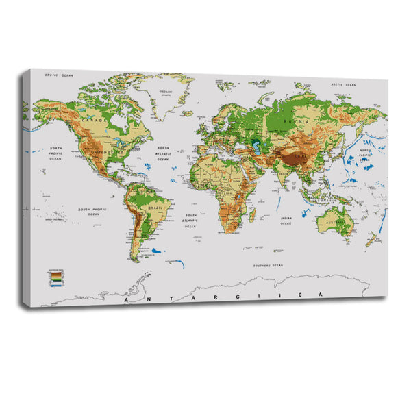 Detailed Terrain World Map HD Canvas - Vibrant Wall Art