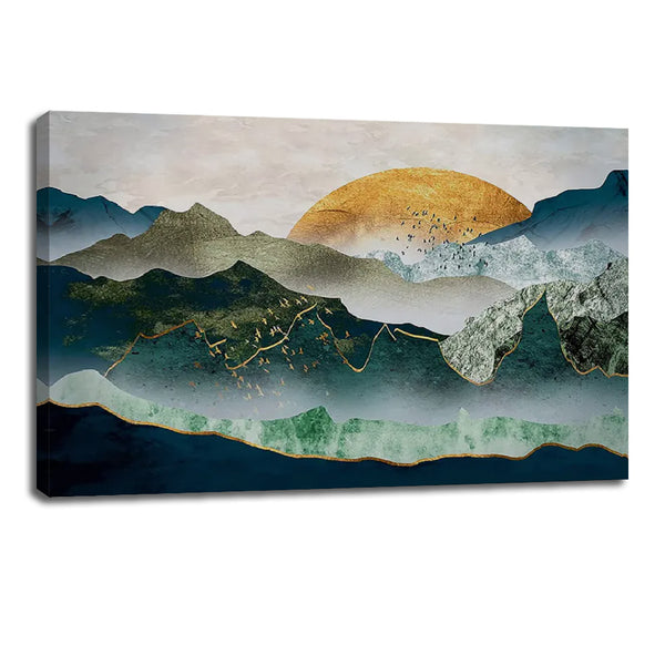 Golden Sunrise Mountain Canvas – Abstract Landscape Wall Art