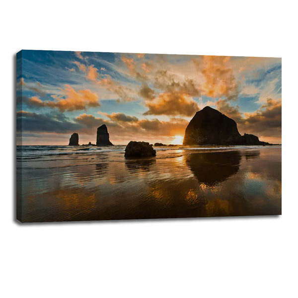 Haystack Rock Canvas Wall Art – Sunset, Sea & Rocks, Oregon Coast