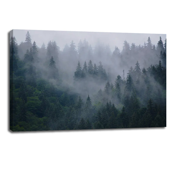 Misty Forest Canvas Wall Art – Foggy Nature Landscape Art Print for Home Decor