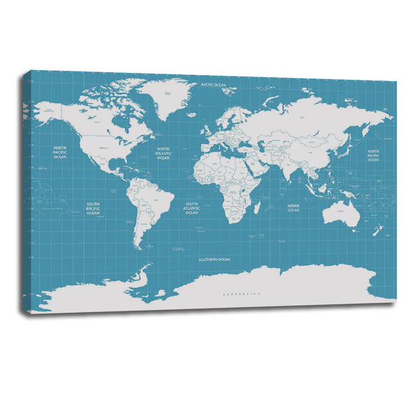 Modern Blue World Map Canvas - Stylish Wall Art