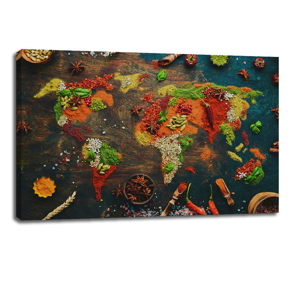 World Map Spice Art - Culinary Canvas for Kitchen Decor