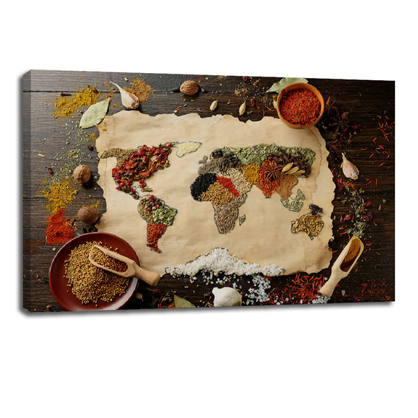 World Map Spice Artwork - Global Flavor Canvas